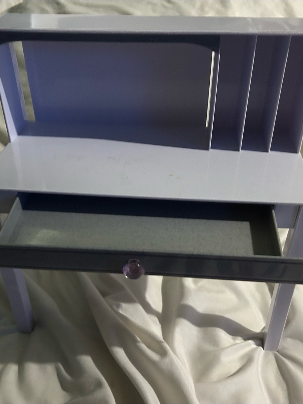 Lilac Desk Organizer with Drawer and Divider for Dolls